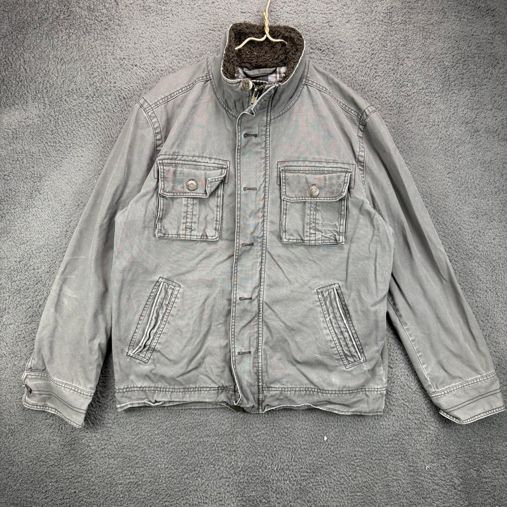 Aeropostale Mens Canvas Field Jacket Gray Sherpa Lined Full Zip Utility Size L